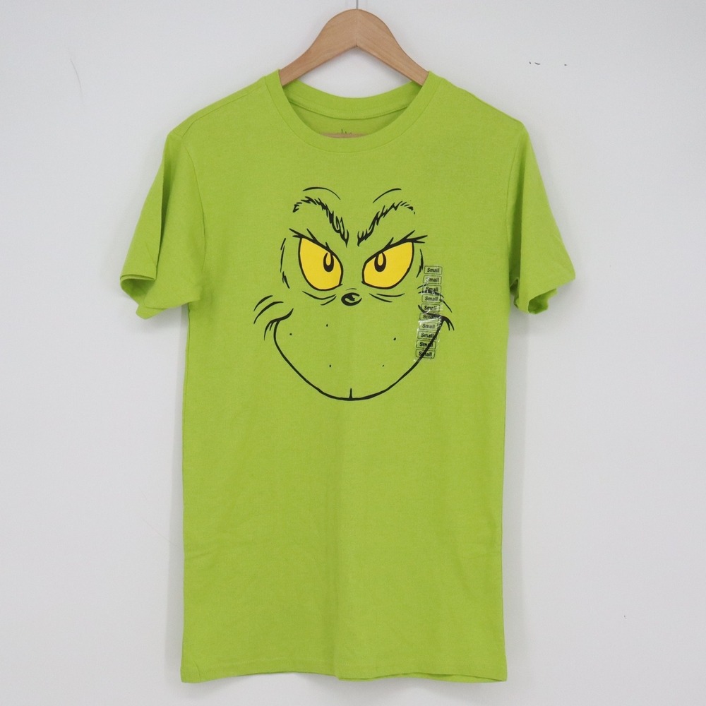 Dr. Seuss T-Shirt Mens Small The Grinch Face Lime Green Graphic Print NEW
